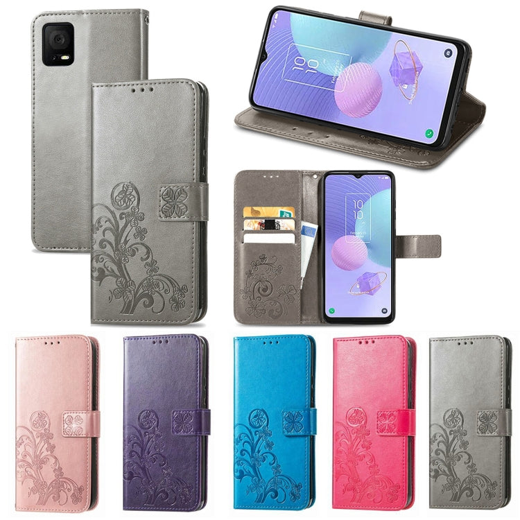 For TCL 405 Four-leaf Clasp Embossed Buckle Leather Phone Case(Blue) - TCL by buy2fix | Online Shopping UK | buy2fix