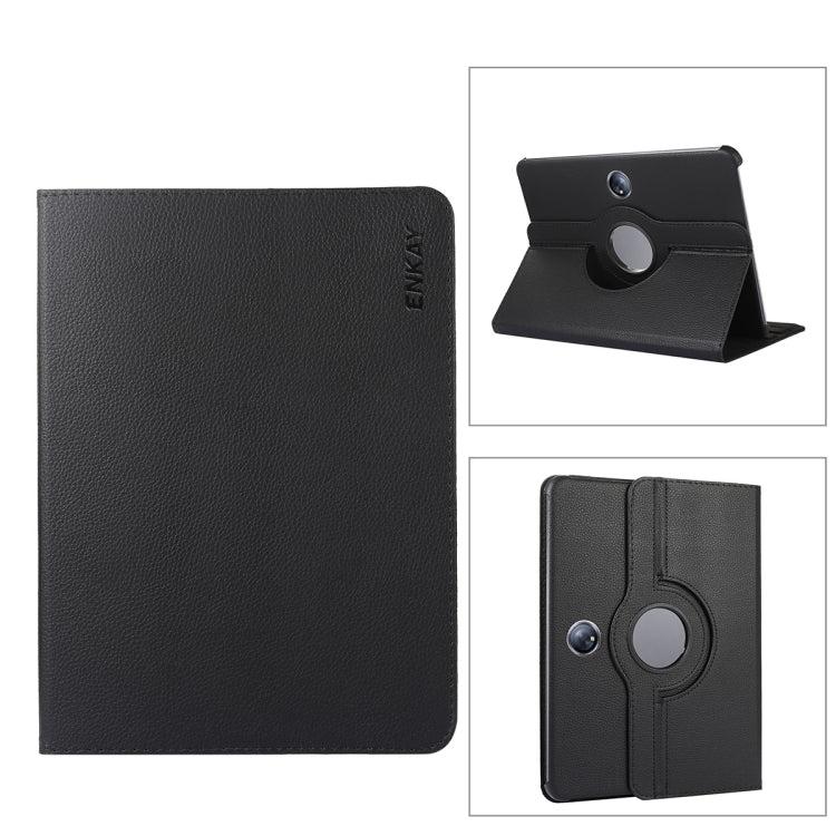 For OnePlus Pad / OPPO Pad 2 ENKAY 360 Degree Rotation Stand Litchi Leather Smart Tablet Case(Black) - OPPO Cases by ENKAY | Online Shopping UK | buy2fix