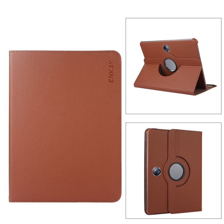For OnePlus Pad / OPPO Pad 2 ENKAY 360 Degree Rotation Stand Litchi Leather Smart Tablet Case(Brown) - OPPO Cases by ENKAY | Online Shopping UK | buy2fix