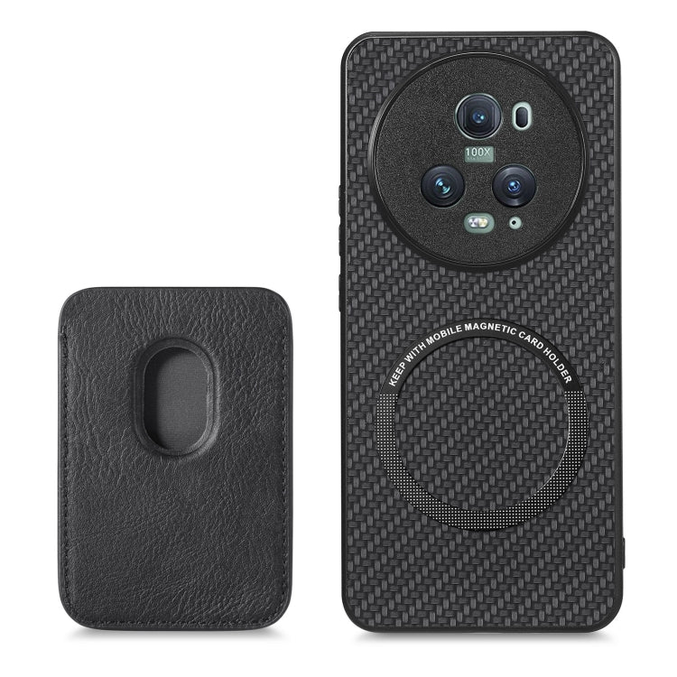 For Honor Magic5 Pro Carbon Fiber Leather Card Magsafe Magnetic Phone Case(Black) - Honor Cases by buy2fix | Online Shopping UK | buy2fix