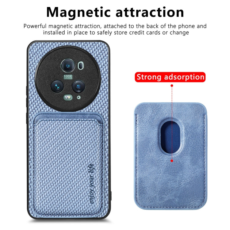 For Honor Magic5 Pro Carbon Fiber Leather Card Magsafe Magnetic Phone Case(Blue) - Honor Cases by buy2fix | Online Shopping UK | buy2fix