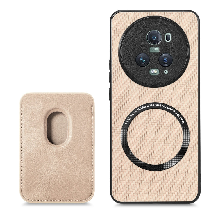 For Honor Magic5 Pro Carbon Fiber Leather Card Magsafe Magnetic Phone Case(Khaki) - Honor Cases by buy2fix | Online Shopping UK | buy2fix