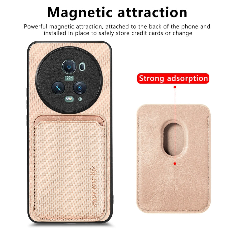 For Honor Magic5 Pro Carbon Fiber Leather Card Magsafe Magnetic Phone Case(Khaki) - Honor Cases by buy2fix | Online Shopping UK | buy2fix