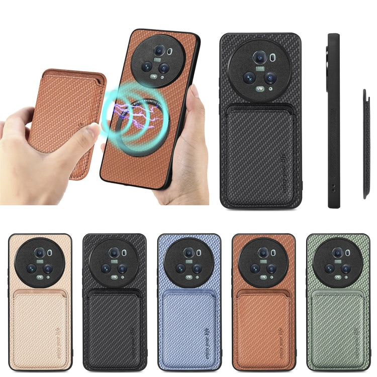 For Honor Magic5 Pro Carbon Fiber Leather Card Magsafe Magnetic Phone Case(Brown) - Honor Cases by buy2fix | Online Shopping UK | buy2fix