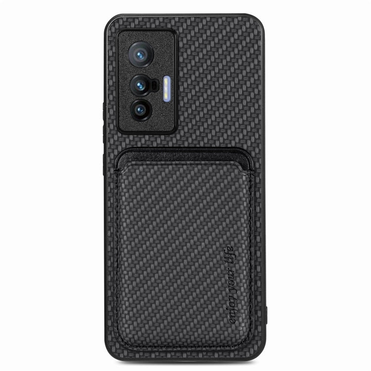 FOr vivo X70 Carbon Fiber Leather Card Magsafe Magnetic Phone Case(Black) - vivo Cases by buy2fix | Online Shopping UK | buy2fix