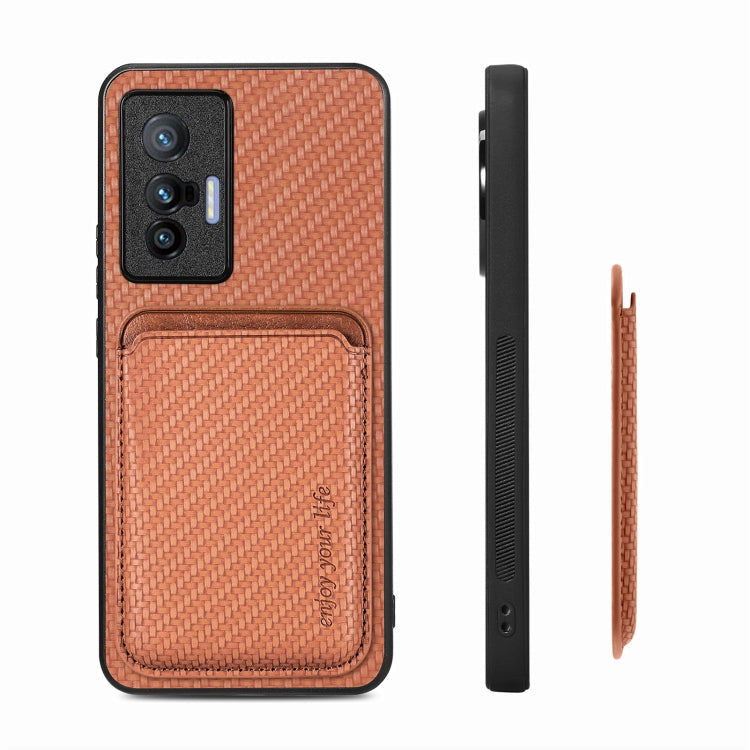 FOr vivo X70 Carbon Fiber Leather Card Magsafe Magnetic Phone Case(Brown) - vivo Cases by buy2fix | Online Shopping UK | buy2fix