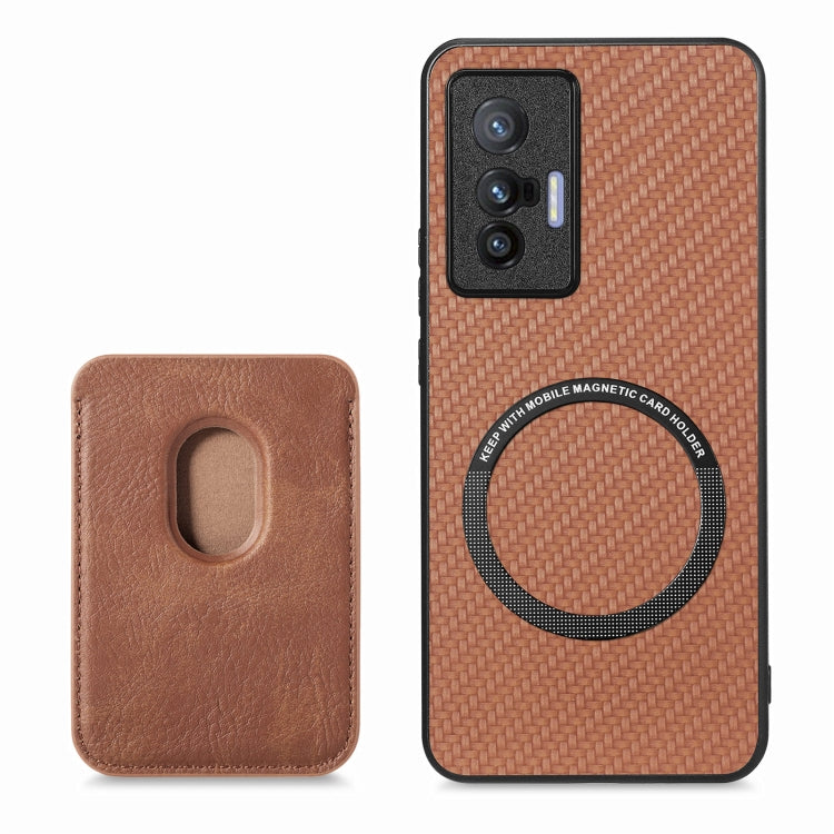 FOr vivo X70 Carbon Fiber Leather Card Magsafe Magnetic Phone Case(Brown) - vivo Cases by buy2fix | Online Shopping UK | buy2fix