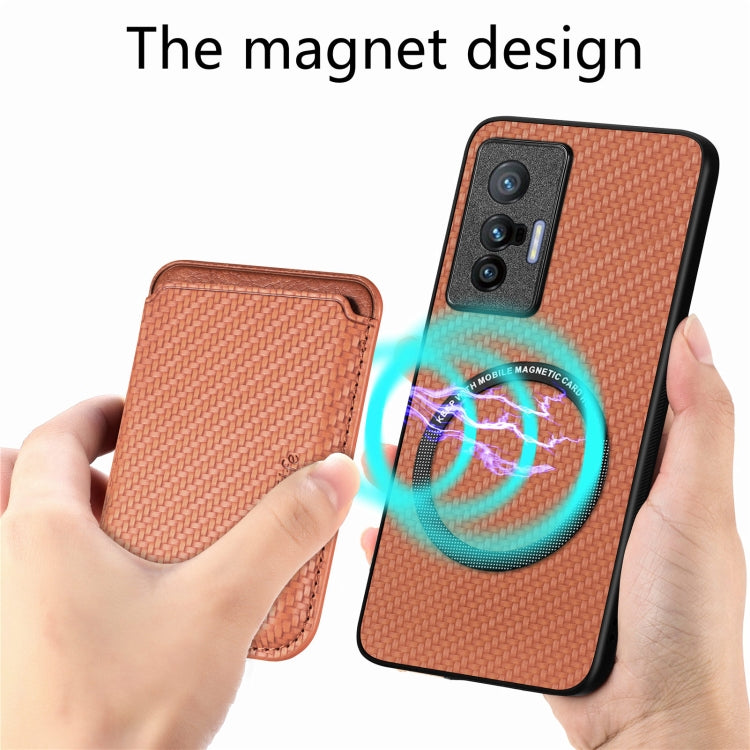 FOr vivo X70 Carbon Fiber Leather Card Magsafe Magnetic Phone Case(Brown) - vivo Cases by buy2fix | Online Shopping UK | buy2fix