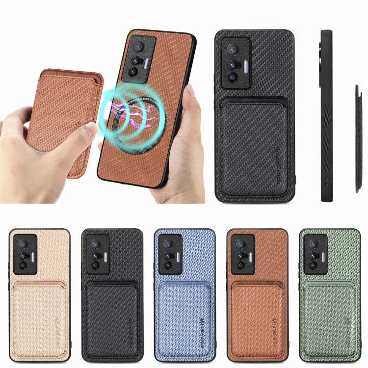 FOr vivo X70 Carbon Fiber Leather Card Magsafe Magnetic Phone Case(Khaki) by buy2fix
