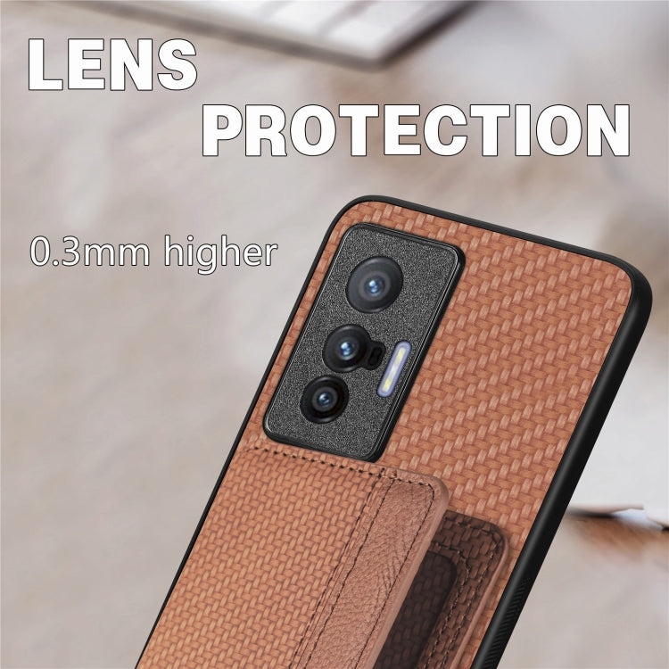 For vivo X70 Carbon Fiber Magnetic Card Bag Phone Case(Black) - vivo Cases by buy2fix | Online Shopping UK | buy2fix