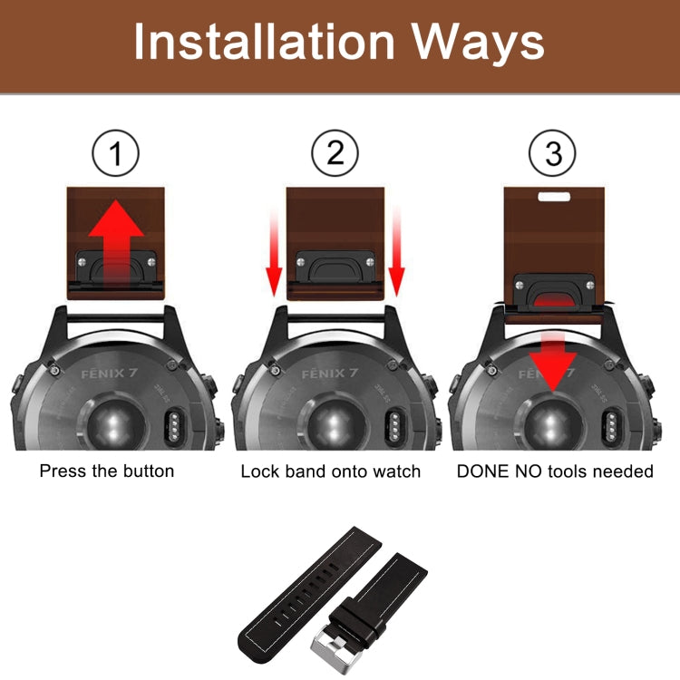 For Garmin Fenix 5X Plus 26mm Sewing Leather Steel Buckle Watch Band(Red Brown) by buy2fix