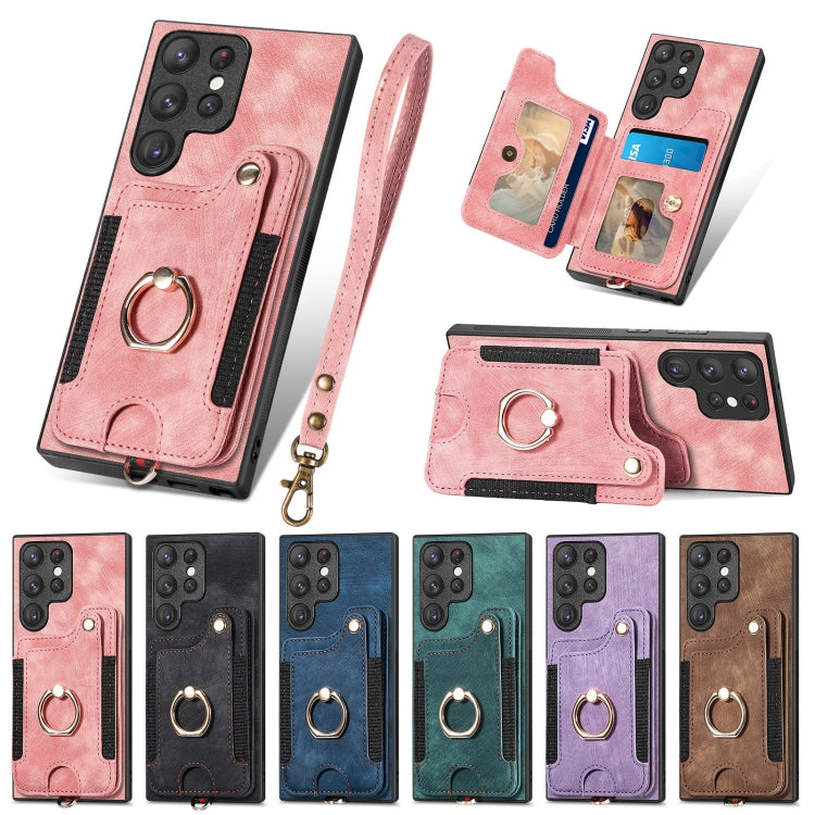 For Samsung Galaxy S22 Ultra 5G Retro Skin-feel Ring Multi-card Wallet Phone Case(Brown) - Galaxy S22 Ultra 5G Cases by buy2fix | Online Shopping UK | buy2fix