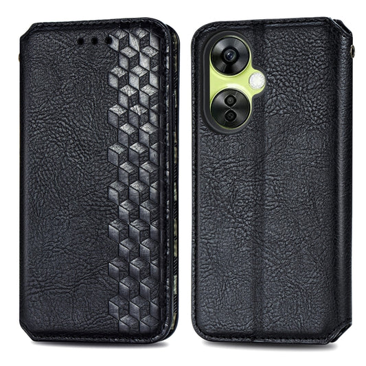 For OnePlus Nord CE 3 Lite Cubic Grid Pressed Magnetic Leather Phone Case(Black) by buy2fix