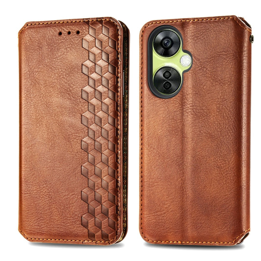 For OnePlus Nord CE 3 Lite Cubic Grid Pressed Magnetic Leather Phone Case(Brown) by buy2fix