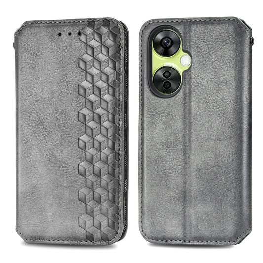 For OnePlus Nord CE 3 Lite Cubic Grid Pressed Magnetic Leather Phone Case(Gray) by buy2fix