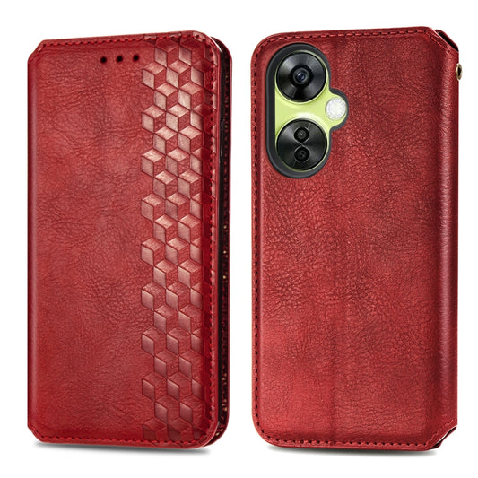 For OnePlus Nord CE 3 Lite Cubic Grid Pressed Magnetic Leather Phone Case(Red) by buy2fix
