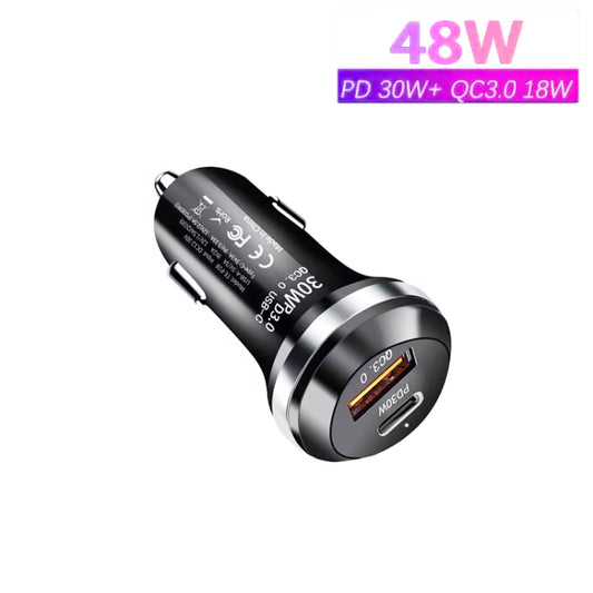 P28 USB-C PD30W + QC3.0 18W USB Dual Port Car Charger(Black) by buy2fix
