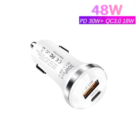 P28 USB-C PD30W + QC3.0 18W USB Dual Port Car Charger(White) by buy2fix