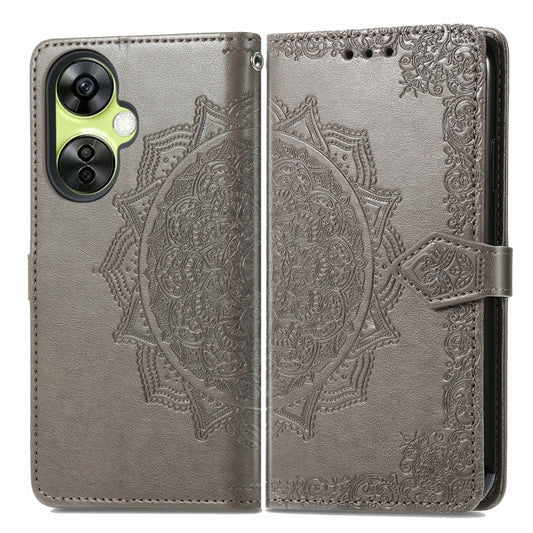 For OnePlus Nord CE 3 Lite Mandala Flower Embossed Leather Phone Case(Gray) by buy2fix