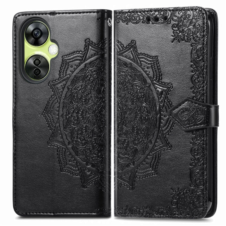 For OnePlus Nord CE 3 Lite Mandala Flower Embossed Leather Phone Case(Black) - OnePlus Cases by buy2fix | Online Shopping UK | buy2fix
