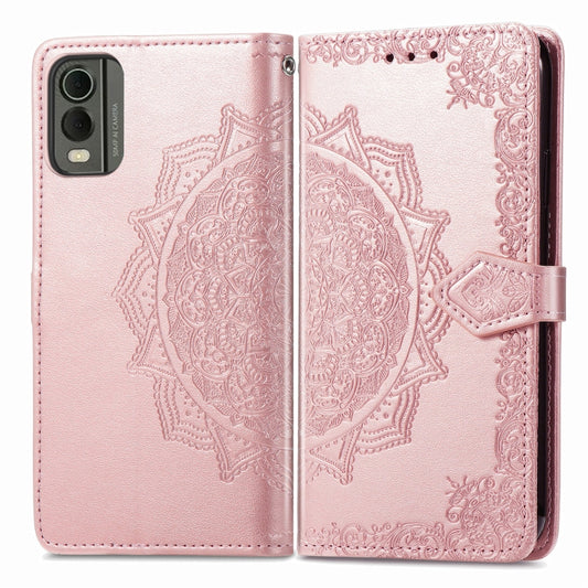 For Nokia C32 Mandala Flower Embossed Leather Phone Case(Rose Gold) by buy2fix