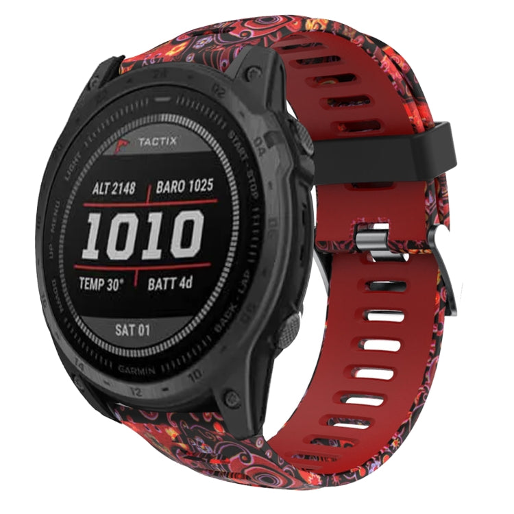 For Garmin Fenix 7X Solar 26mm Camouflage Printed Silicone Watch Band(Red+Jellyfish Camouflage) - Watch Bands by buy2fix | Online Shopping UK | buy2fix