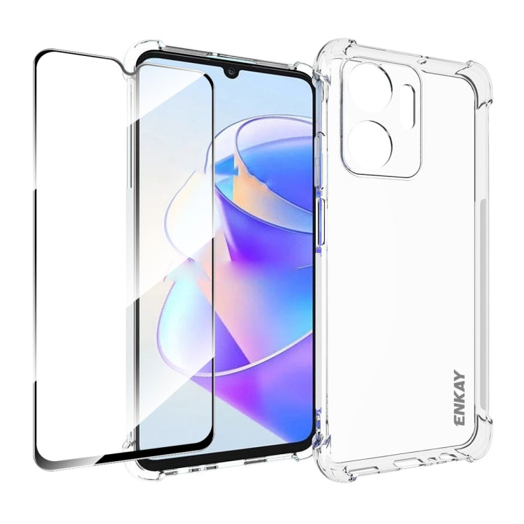 For Honor X7A 4G Global ENKAY Hat-Prince Transparent TPU Shockproof Phone Case with Glass Film - Honor Cases by ENKAY | Online Shopping UK | buy2fix