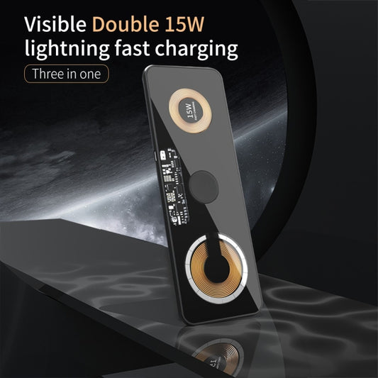 T06 Dual 15W Fast Charging Pad 3 in 1 Transparent Magnetic Phone Wireless Charger by buy2fix