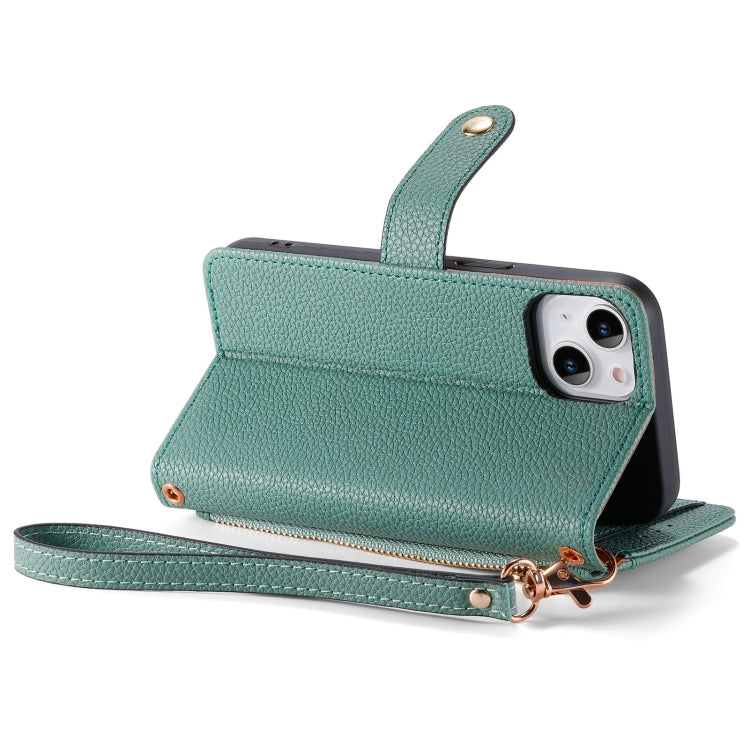 For iPhone 12 / 12 Pro Love Zipper Lanyard Leather Phone Case(Green) - iPhone 12 / 12 Pro Cases by buy2fix | Online Shopping UK | buy2fix