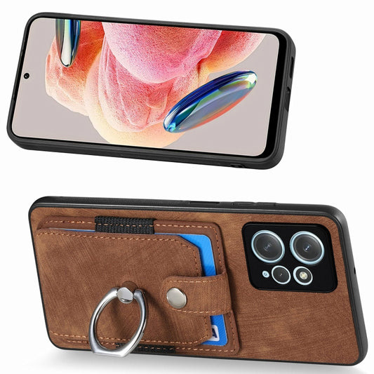 For Redmi Note 12 4G Retro Skin-feel Ring Card Wallet Phone Case(Brown) by buy2fix