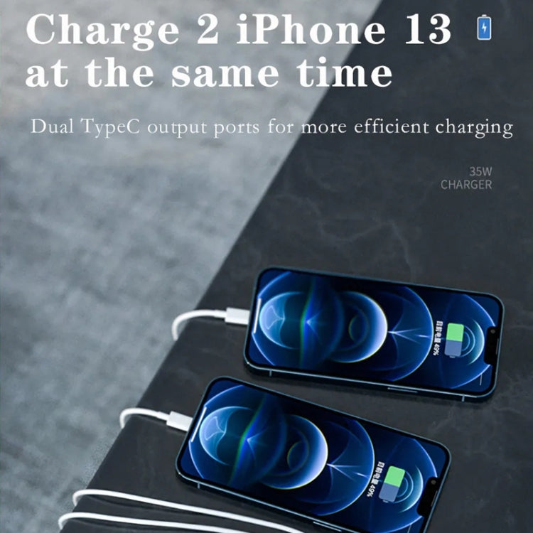 35W PD3.0 USB-C / Type-C Dual Port Charger with 2m Type-C to 8 Pin Data Cable, US Plug by buy2fix