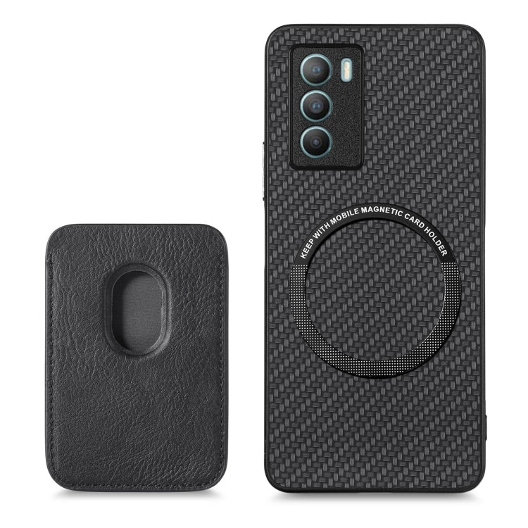 For vivo T1 Carbon Fiber Leather Card Magsafe Phone Case(Black) - vivo Cases by buy2fix | Online Shopping UK | buy2fix