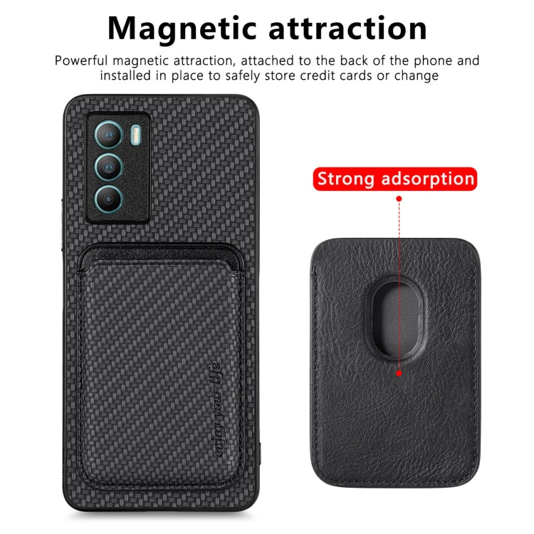 For vivo T1 Carbon Fiber Leather Card Magsafe Phone Case(Black) - vivo Cases by buy2fix | Online Shopping UK | buy2fix