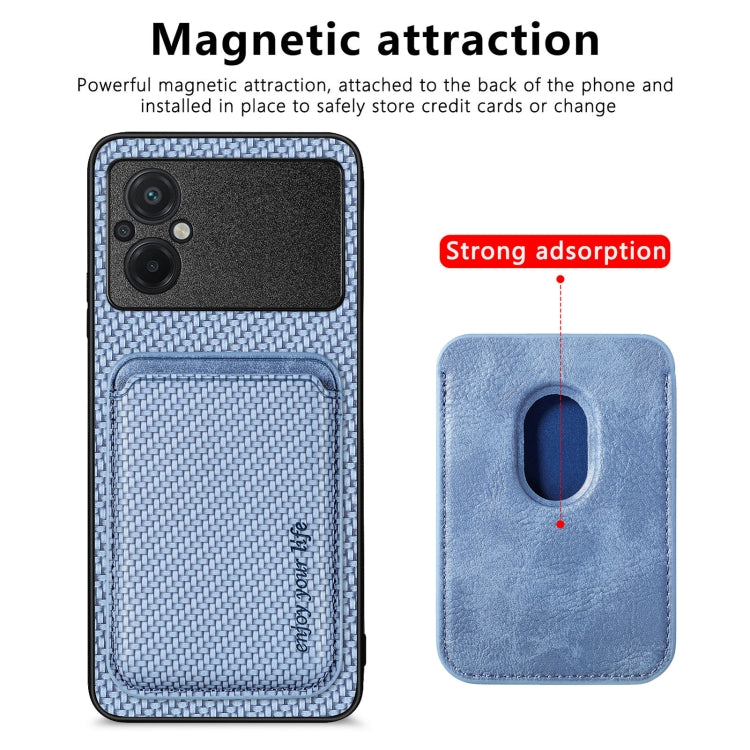For Xiaomi Poco M5 4G Carbon Fiber Leather Card Magnetic Phone Case(Blue) - Xiaomi Cases by buy2fix | Online Shopping UK | buy2fix