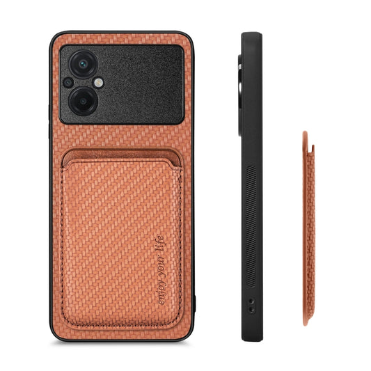 For Xiaomi Poco M5 4G Carbon Fiber Leather Card Magnetic Phone Case(Brown) by buy2fix