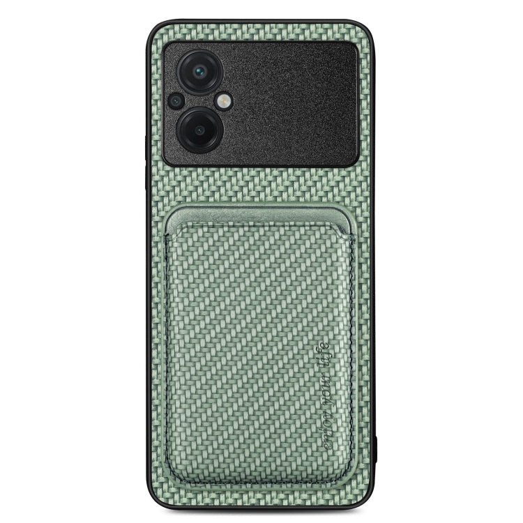 For Xiaomi Poco M5 4G Carbon Fiber Leather Card Magnetic Phone Case(Green) - Xiaomi Cases by buy2fix | Online Shopping UK | buy2fix