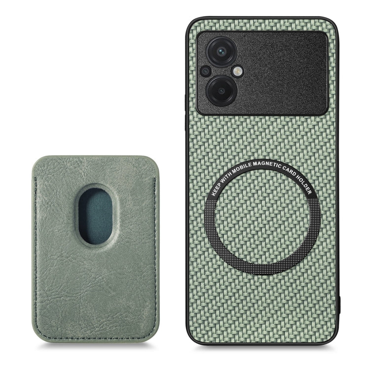For Xiaomi Poco M5 4G Carbon Fiber Leather Card Magnetic Phone Case(Green) - Xiaomi Cases by buy2fix | Online Shopping UK | buy2fix