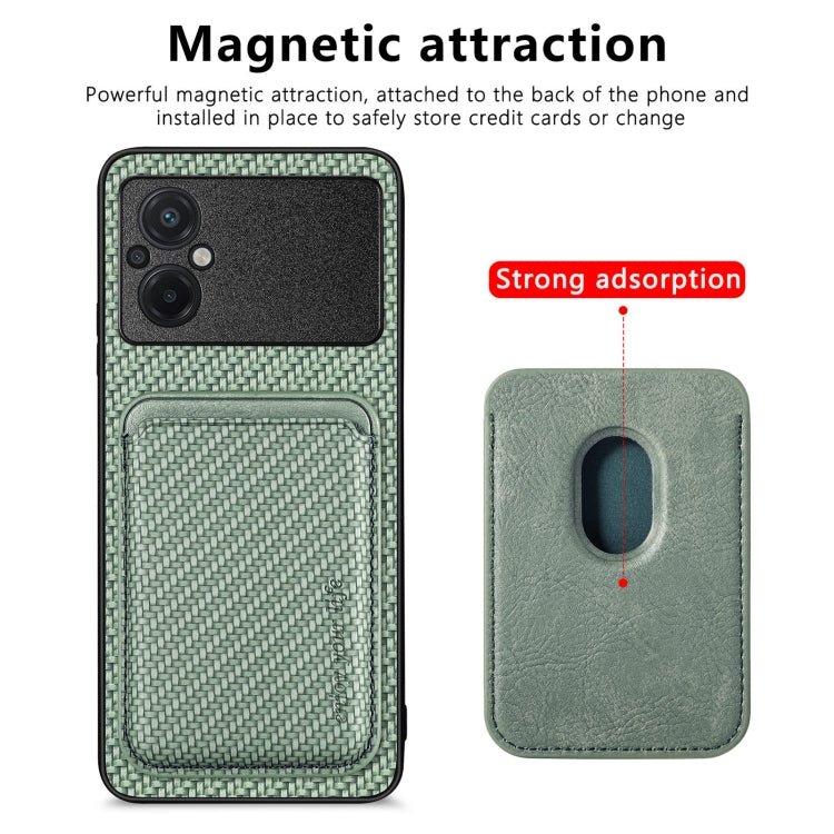 For Xiaomi Poco M5 4G Carbon Fiber Leather Card Magnetic Phone Case(Green) - Xiaomi Cases by buy2fix | Online Shopping UK | buy2fix