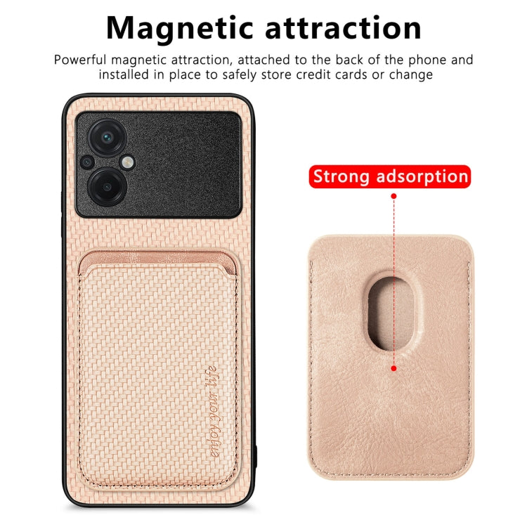 For Xiaomi Poco M5 4G Carbon Fiber Leather Card Magnetic Phone Case(Khaki) - Xiaomi Cases by buy2fix | Online Shopping UK | buy2fix
