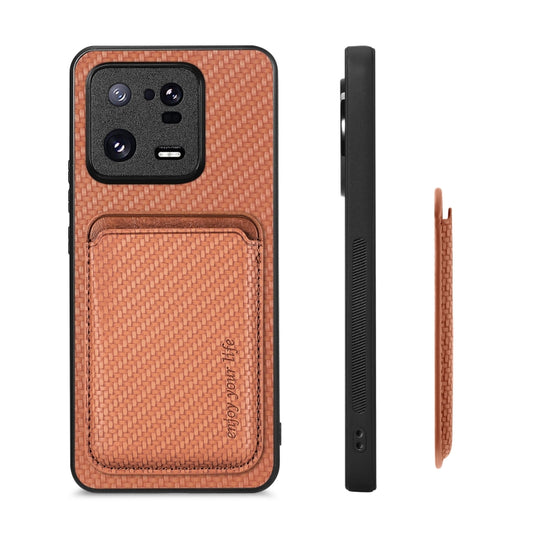 For Xiaomi 13 Pro Carbon Fiber Leather Card Magnetic Phone Case(Brown) by buy2fix