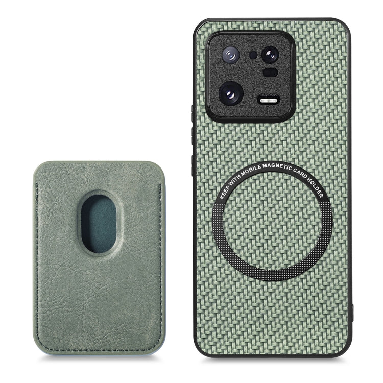 For Xiaomi 13 Pro Carbon Fiber Leather Card Magnetic Phone Case(Green) - Xiaomi Cases by buy2fix | Online Shopping UK | buy2fix