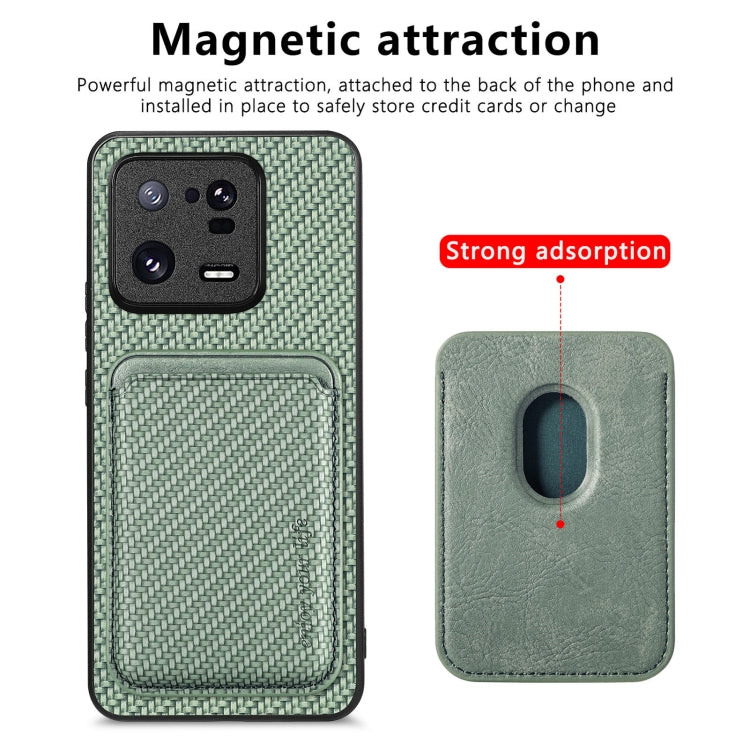 For Xiaomi 13 Pro Carbon Fiber Leather Card Magnetic Phone Case(Green) - Xiaomi Cases by buy2fix | Online Shopping UK | buy2fix