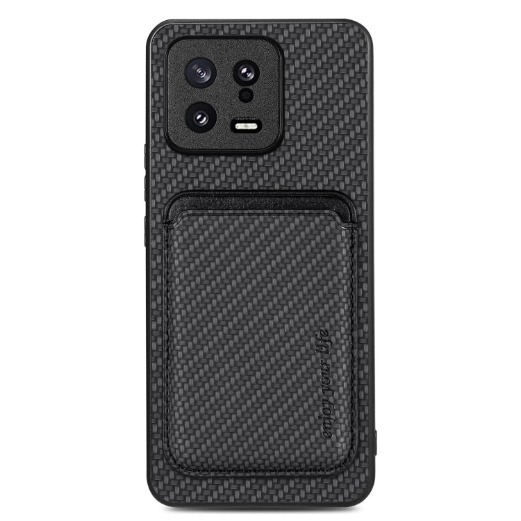 For Xiaomi 13 Carbon Fiber Leather Card Magnetic Phone Case(Black) - Xiaomi Cases by buy2fix | Online Shopping UK | buy2fix