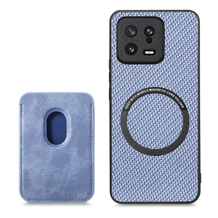 For Xiaomi 13 Carbon Fiber Leather Card Magnetic Phone Case(Blue) - Xiaomi Cases by buy2fix | Online Shopping UK | buy2fix