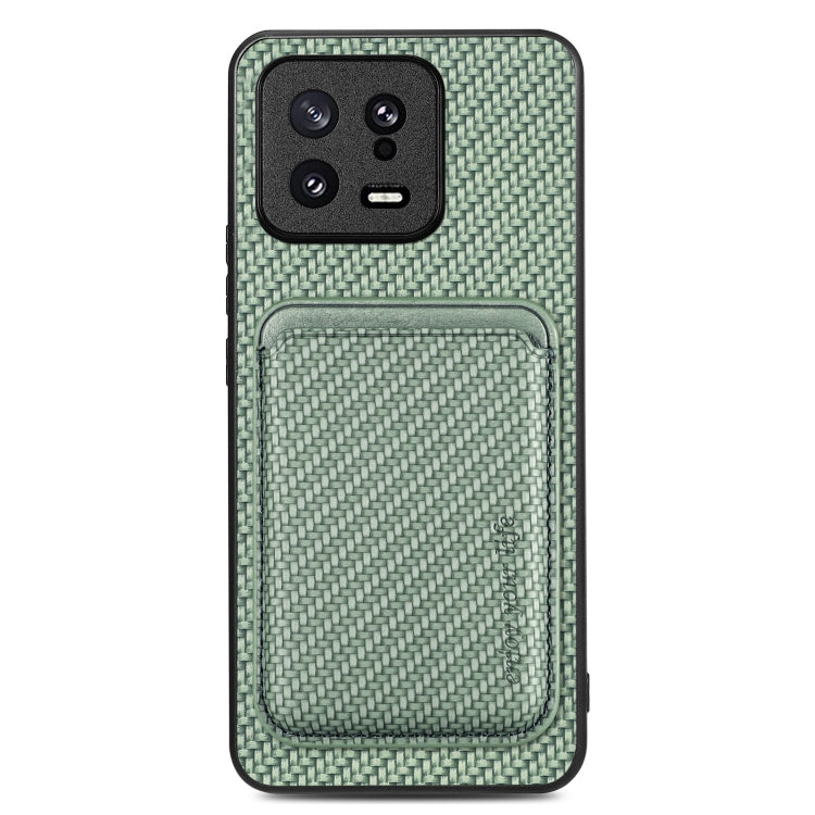 For Xiaomi 13 Carbon Fiber Leather Card Magnetic Phone Case(Green) - Xiaomi Cases by buy2fix | Online Shopping UK | buy2fix