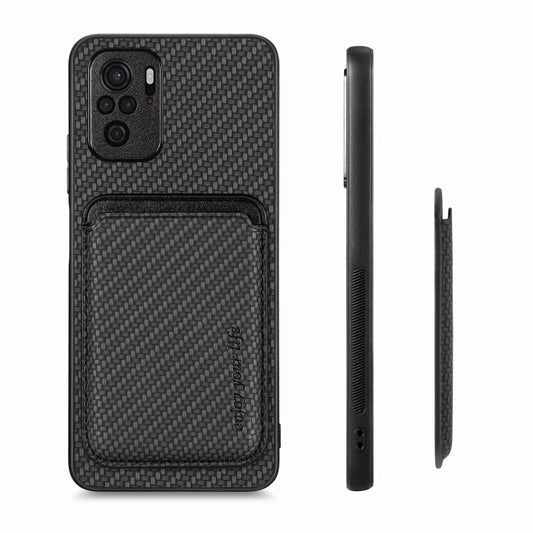 For Xiaomi Redmi Note 10 4G Carbon Fiber Leather Card Magnetic Phone Case(Black) by buy2fix