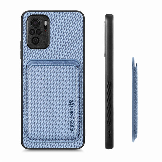 For Xiaomi Redmi Note 10 4G Carbon Fiber Leather Card Magnetic Phone Case(Blue) by buy2fix