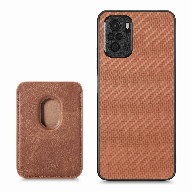 For Xiaomi Redmi Note 10 4G Carbon Fiber Leather Card Magnetic Phone Case(Brown) - Xiaomi Cases by buy2fix | Online Shopping UK | buy2fix
