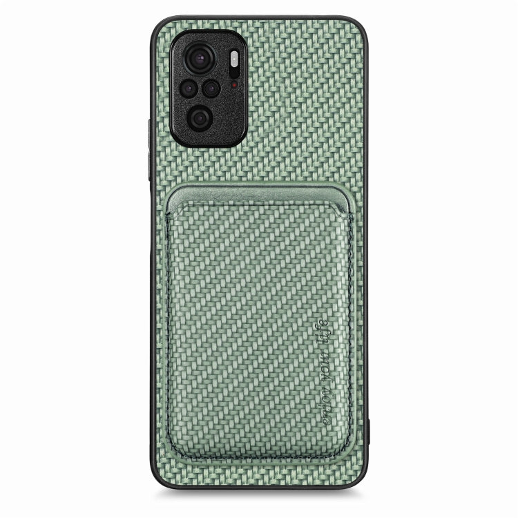 For Xiaomi Redmi Note 10 4G Carbon Fiber Leather Card Magnetic Phone Case(Green) - Xiaomi Cases by buy2fix | Online Shopping UK | buy2fix