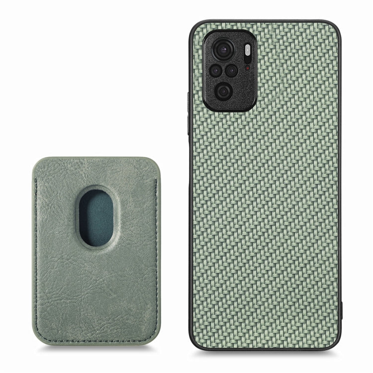 For Xiaomi Redmi Note 10 4G Carbon Fiber Leather Card Magnetic Phone Case(Green) - Xiaomi Cases by buy2fix | Online Shopping UK | buy2fix